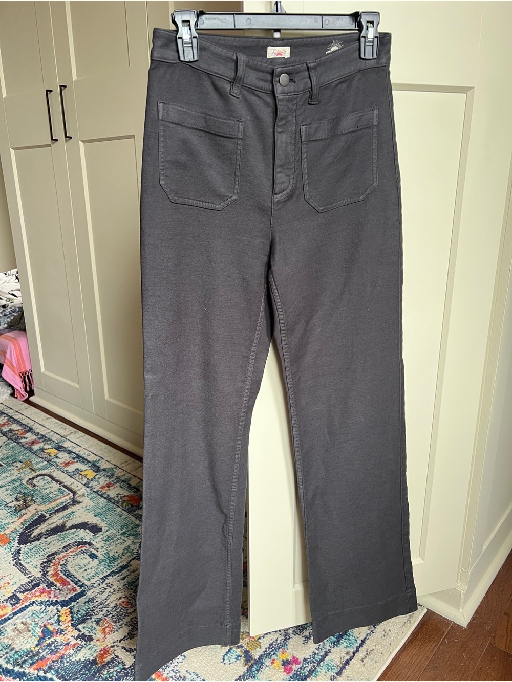 Faherty Stretch Terry Patch Pocket Pants size 28 charcoal black wash wide leg